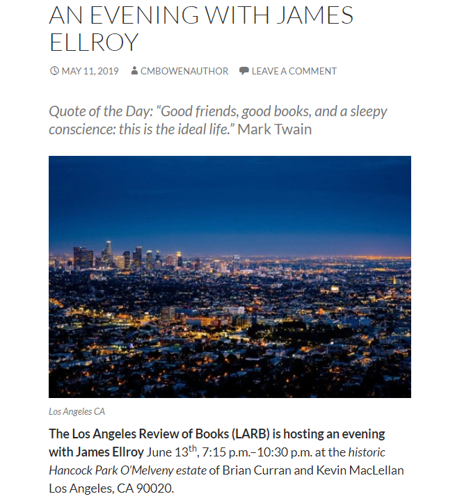 Author Carolyn Bowen’s blog post for the LARB Luminary Dinner, Coriolis client event
