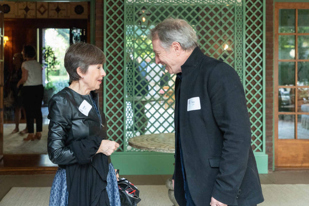 LARB editor-in-chief Tom Lutz greeting sponsor Barbara Voron at the LARB Luminary Dinner, Coriolis client event