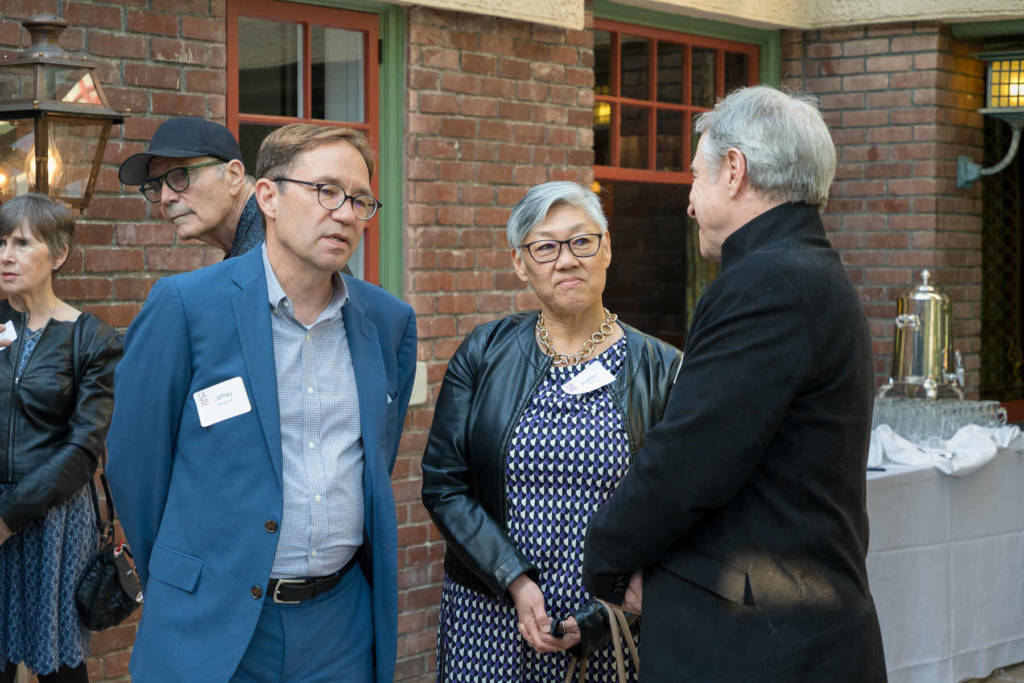 Writer and editor Jeffrey Burbank and wife Audrey Burbank, speaking to LARB Editor-in-Chief Tom Lutz at the LARB Luminary Dinner, Coriolis client event
