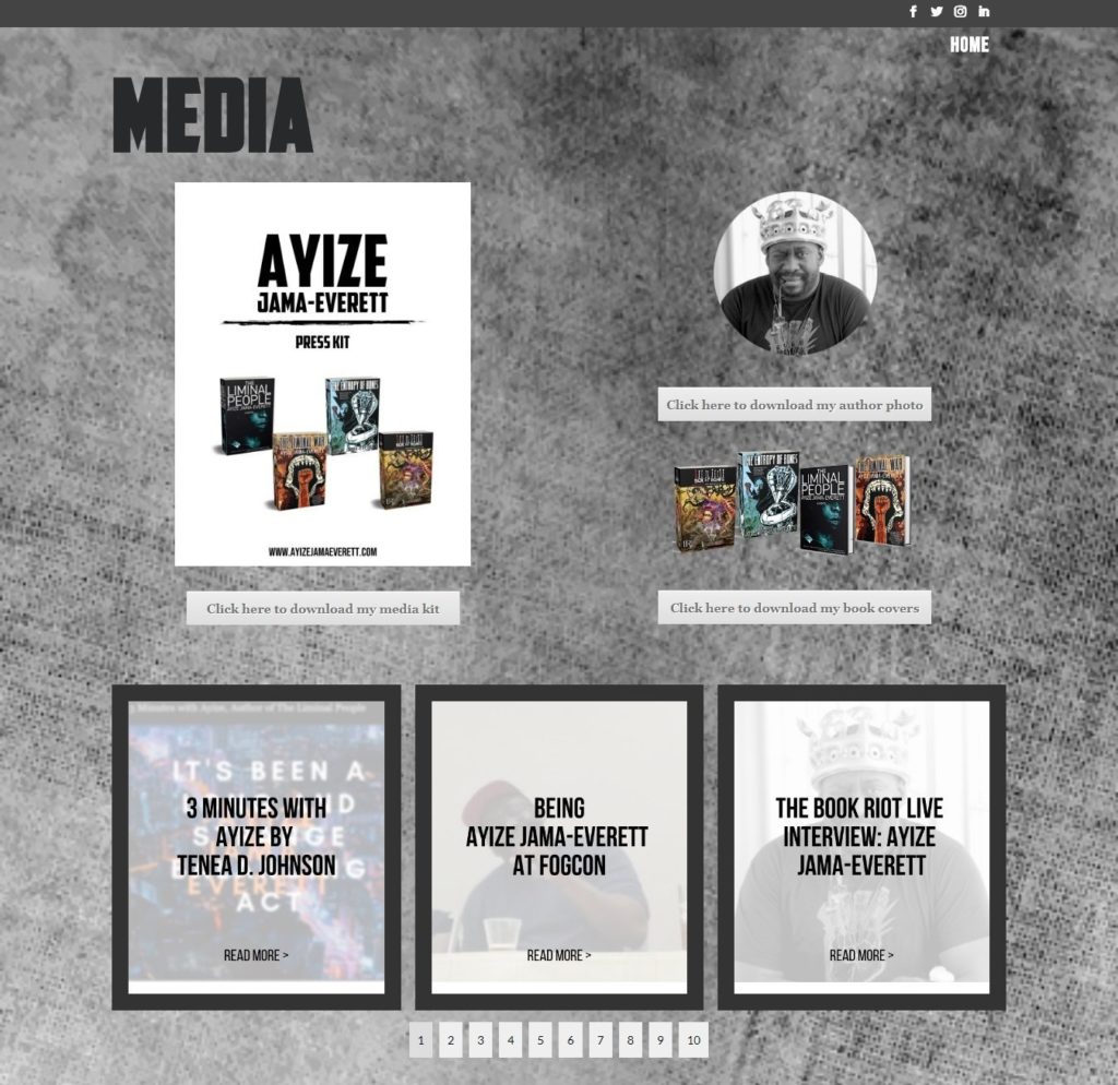Link to Ayize Jama-Everett's Media page, Book Marketing Plan