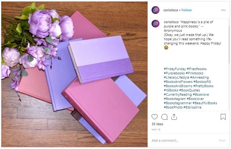 Coriolis Company's beautiful purple and pink, and on-brand books. 