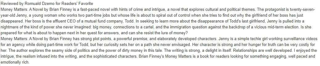 Google Books Review of Money Matters by Brian Finney